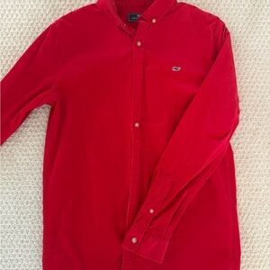 Vineyard Vines Men's Vibrant Red Button Down Corduroy Shirt